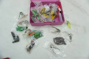 lot 28 image: fishing lures and tackle box