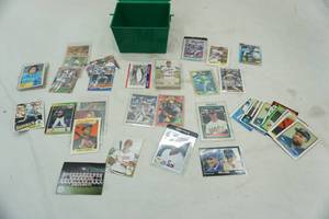 lot 216 image: vintage baseball cards & container
