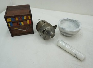lot 240 image: marble mortar and pestle, vintage cigarette dispenser