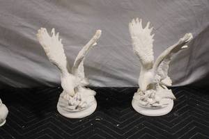 lot 12 image: Pair of White Ceramic Eagle Statues