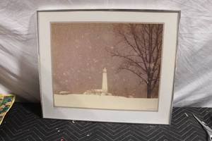 lot 64 image: Kyle S. Wensale Signed Artwork Wind Point Lighthouse 1275 Framed