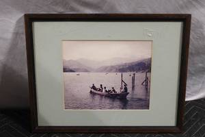 lot 70 image: Framed Vintage Photograph of Rowboat on Lake