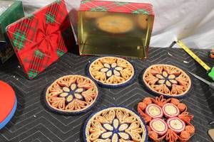 lot 76 image: Decorative Handmade Woven Coasters with Tin Storage Box