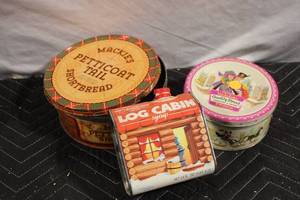 lot 80 image: Assortment of Vintage Tins and Log Cabin Syrup Collectible