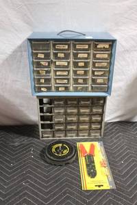 lot 86 image: Two Metal Storage Cabinets with Assorted Hardware and Accessories