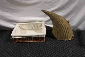 lot 110 image: Woven Basket with Liner and Unique Curved Basket