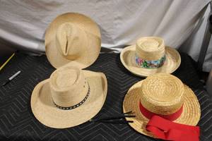 lot 159 image: Set of 4 Straw Hats with Decorative Bands