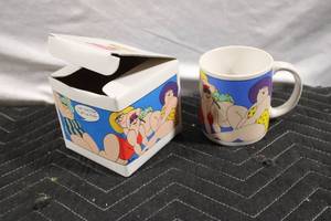 lot 193 image: Humorous Beach Scene Coffee Mug with Original Box
