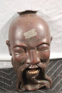 lot 198 image: Brass Table Lamp and Asian Wooden Head Sculpture
