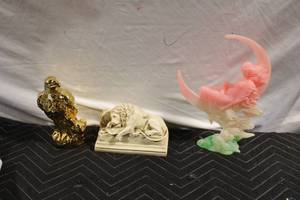 lot 213 image: Set of 3 Vintage Figurines Lion, Gold-Plated Bear, and Moonlit Rider
