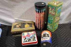lot 215 image: Collection of 5 Vintage Decorative Tin Containers