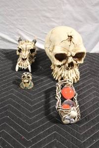 lot 241 image: Set of Decorative Skulls and Hourglass with Unique Designs