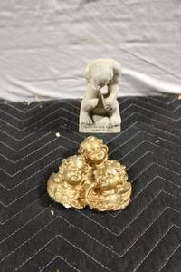 lot 264 image: Decorative Ceramic Sculpture Set Thinking Man and Triple Cherubs