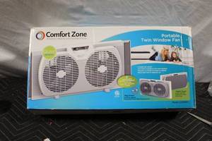 lot 273 image: Comfort Zone Portable Twin Window Fan Model CZ319WT