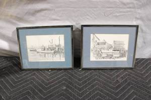 lot 280 image: Set of 2 Framed Nautical Pencil Sketches