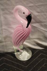 lot 313 image: Handcrafted Pink Glass Flamingo Figurine