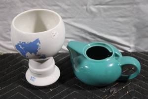 lot 316 image: Set of 2 Vintage Decorative Collectibles World Map Chalice and Teal Ceramic Pitcher