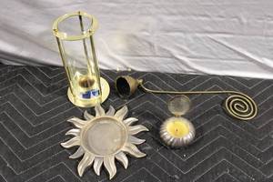 lot 342 image: Collection of Brass Candle Holders and Accessories