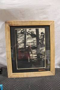 lot A-359 image: Framed Dual-Sided Artwork by Cashdawn Black & White Forest and Colorful Floral Design