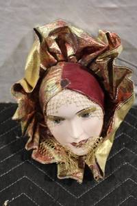 lot 376 image: Decorative Harlequin Ceramic Head with Fabric Accents
