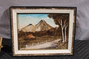 lot 396 image: Rustic Landscape Artwork with 3D Effect
