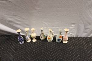 lot 416 image: Set of 7 Vintage Porcelain Bud Vases with Various Designs