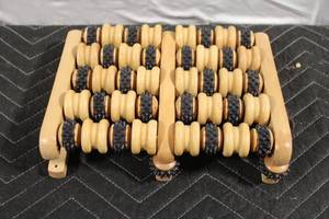 lot 420 image: Wooden Foot Massager Roller with Acupressure Wheels