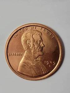 lot 13 image: 1909-S VDB 1 Oz. Lincoln Wheat Cent Copper Round   (this is larger than a cent)