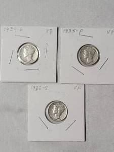 lot 20 image: 1934 -D , 1935-P, 1936-S Mercury Dimes Silver