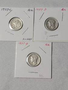 lot 22 image: 1937 -PDS Mercury Dimes Silver