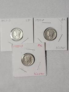 lot 28 image: 1937 -PDS Mercury Dimes Silver