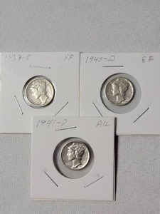 lot 30 image: 1939-S, 1940-D, 1941-P Mercury Dimes Silver