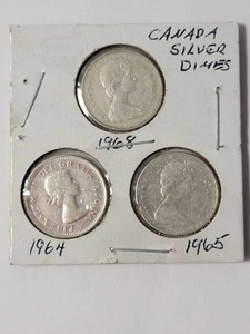 lot 64 image: Canada Silver Dimes (1968,1965,1964)