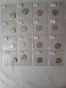 lot 32 image: 16 Mercury Dimes in Sheet Silver  Misc. Dates
