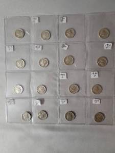 lot 33 image: 16 Mercury Dimes in Sheet Silver  Misc. Dates