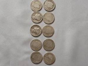 lot 37 image: 10 Barber Dimes Silver - Misc. Dates