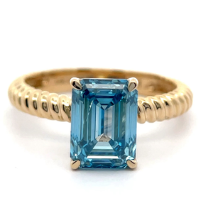 NEW 3 Carat Lab-Grown Fancy Blue Diamond Emerald Cut Solitaire Ring in 14k Yellow Gold VIDEO
