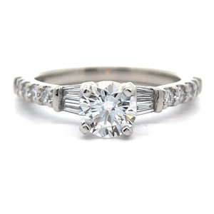 1.25 Carat Diamond Round & Baguette Ring in Platinum VIDEO
