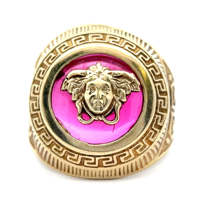 Versace Styled Greek Key Meandros Medusa Estate Ring in Yellow Gold
