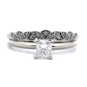 0.75 Carat Diamond Princess Center 2-Piece Bridal Ring Set in 14k White Gold VIDEO