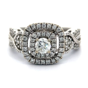 NEW 0.80 Carat Diamond Double Halo Split Shank Ring in White Gold VIDEO