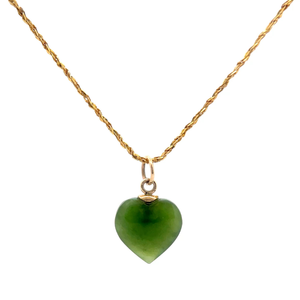 Green Jade Cabochon Heart Pendant Necklace in 14k Yellow Gold