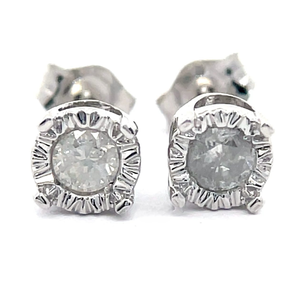 NEW 0.25 Carat Diamond Solitaire Textured Bezel Stud Earrings in White Gold VIDEO