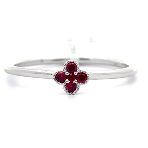 Petite 0.09ct Ruby Cluster Flower Ring in 14k White Gold