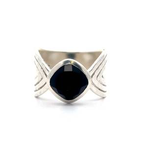 Checkerboard Onyx Engraved Split Shank Basket Weave Ring