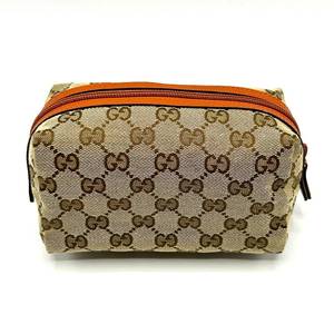 Gucci Brown x Orange GG Canvas x Leather Pouch
