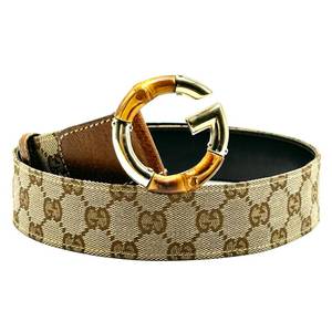 Gucci Brown Bamboo GG Canvas x Leather Belt size 8032 Pre-Owned Retail $500