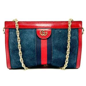 Gucci Navy x Red Ophidia Suede Chain Shoulder Bag Pre-Owned Retail $1,250