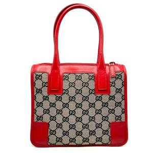 Gucci Brown x Red GG Canvas x Leather Tote Bag Pre-Owned Retail $750