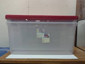 lot 17 image: 2 Pack - 50gal Clear Stacker Box - Clear Base Rocket Red Lid and Latch - Brightroom - 2 Pack